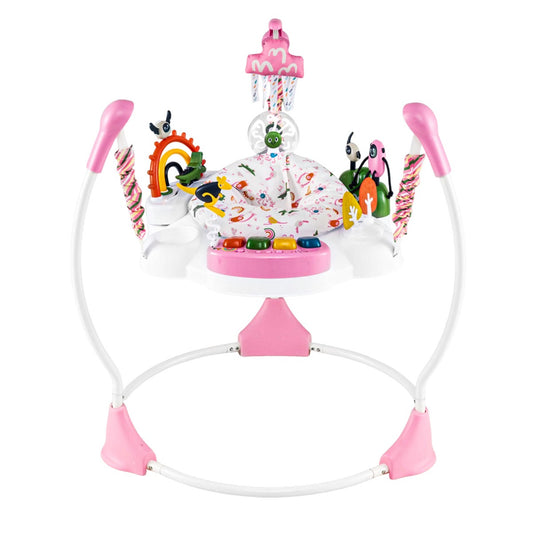 Livsk costway activiteitencentrum voor babys springstoeltje en wipstoeltje met 6 interactieve speeltjes in 3 standen verstelbaar en 360 draaibaar speelblad roze