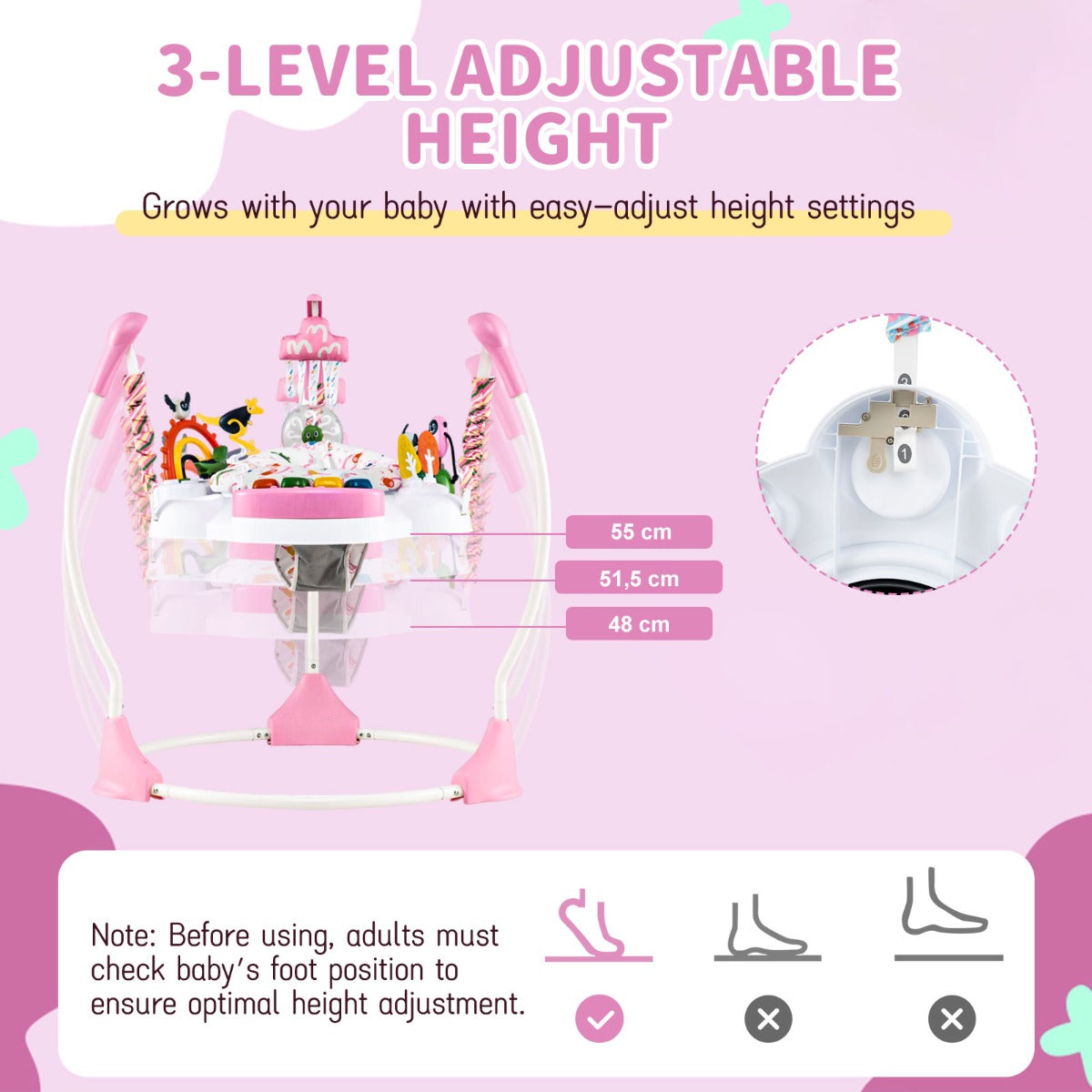 Livsk costway activiteitencentrum voor babys springstoeltje en wipstoeltje met 6 interactieve speeltjes in 3 standen verstelbaar en 360 draaibaar speelblad roze 2