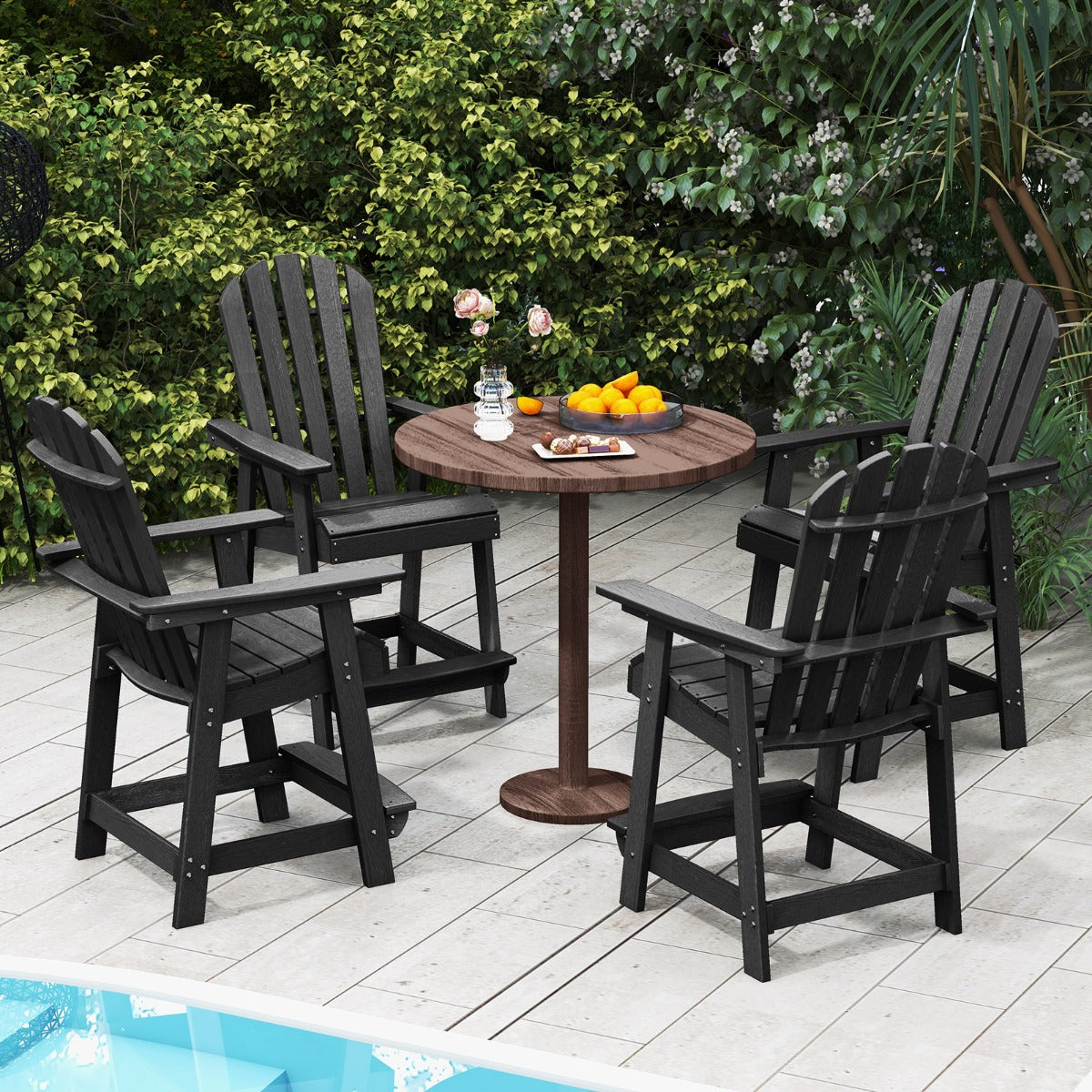 LIVSK Adirondack-barstoel - Weerbestendig HDPE - Ergonomisch met Armleuningen en Voetsteun - Tot 150 kg - Zwart