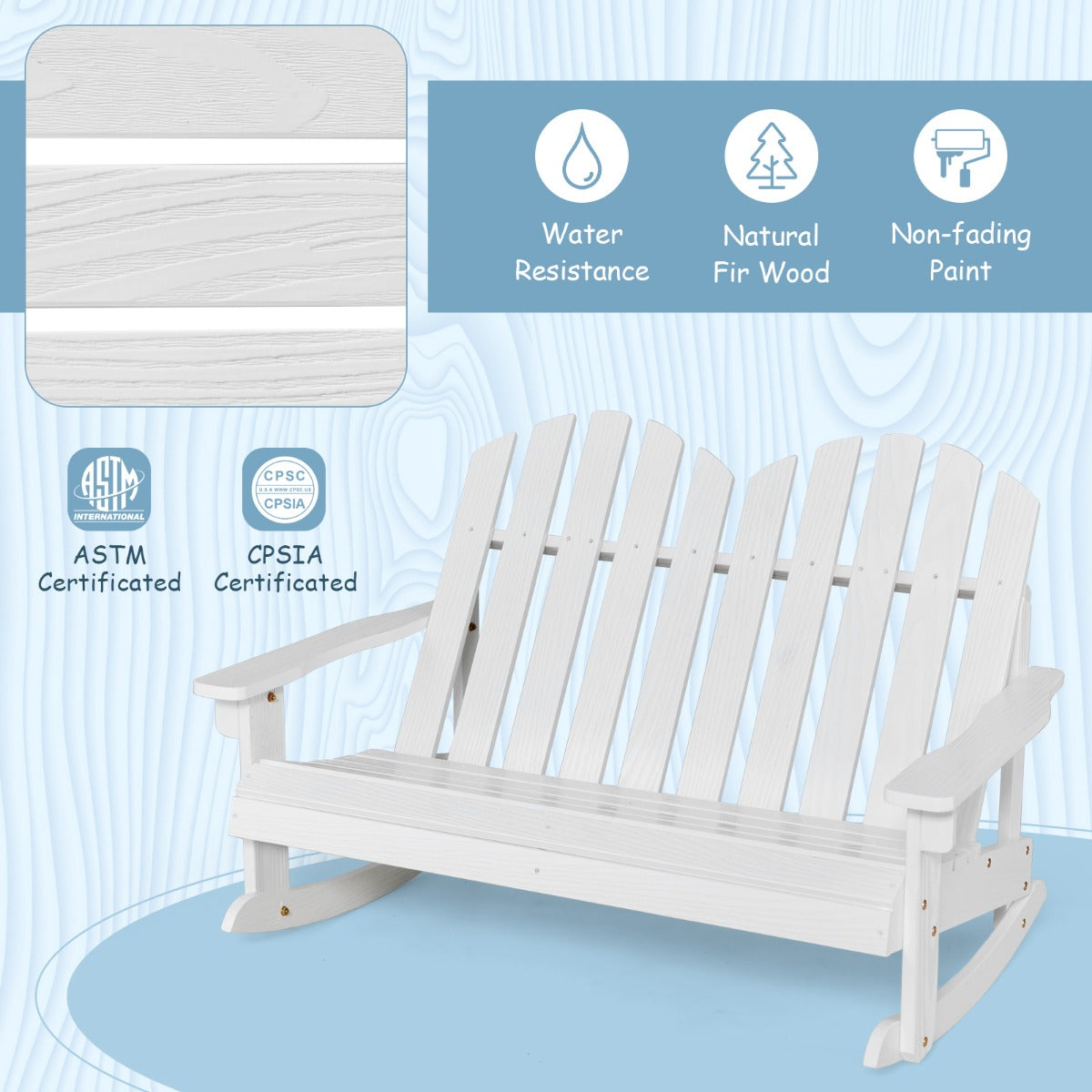 LIVSK Adirondack Schommelstoel voor Kinderen - Ergonomisch Design - Veilig Schommelen - Natuurlijk Dennenhout - 99,5 x 70 x 68 cm