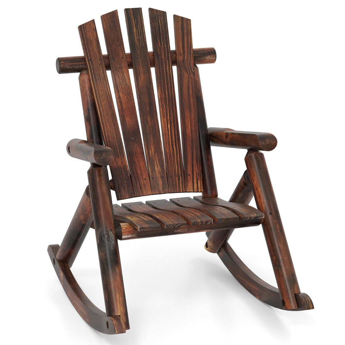 LIVSK Adirondack Schommelstoel - Massief Dennenhout - Hoge Rugleuning - Ergonomisch Ontwerp - Tot 150 kg - Bruin