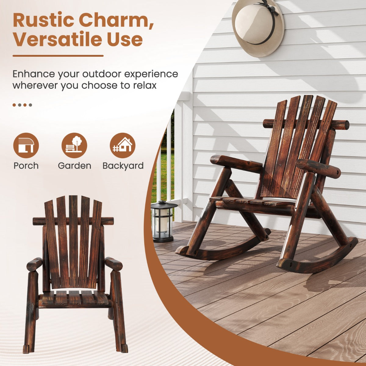 LIVSK Adirondack Schommelstoel - Massief Dennenhout - Hoge Rugleuning - Ergonomisch Ontwerp - Tot 150 kg - Bruin
