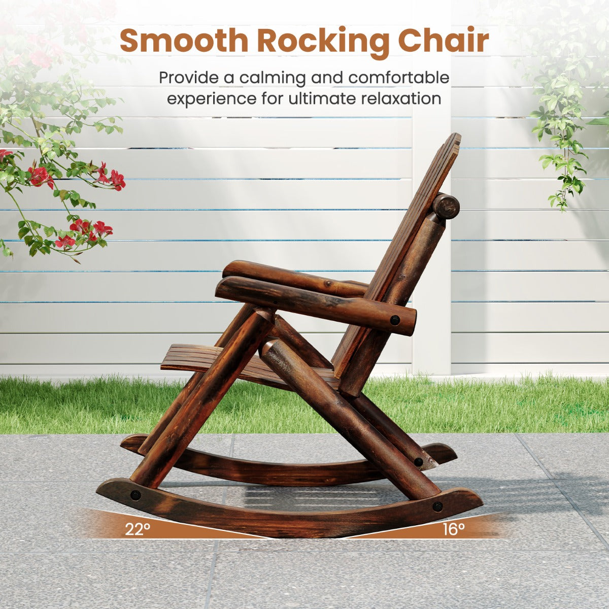 LIVSK Adirondack Schommelstoel - Massief Dennenhout - Hoge Rugleuning - Ergonomisch Ontwerp - Tot 150 kg - Bruin