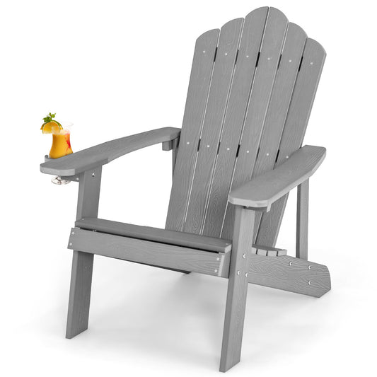 LIVSK Weerbestendige Adirondack Stoel - Ergonomisch Ontwerp - Bekerhouder - Draagvermogen 170 kg - Lichtgrijs