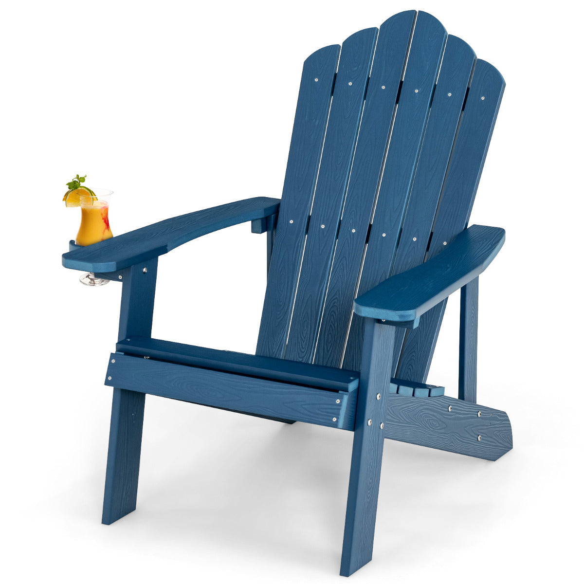LIVSK Adirondack Tuinstoel met Bekerhouder - Ergonomisch Ontwerp - Weerbestendig HIPS - Tot 170 kg - Marineblauw