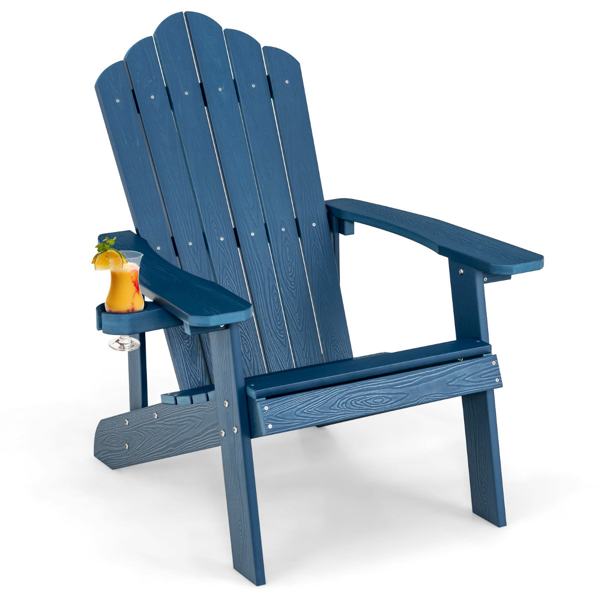 LIVSK Adirondack Tuinstoel met Bekerhouder - Ergonomisch Ontwerp - Weerbestendig HIPS - Tot 170 kg - Marineblauw