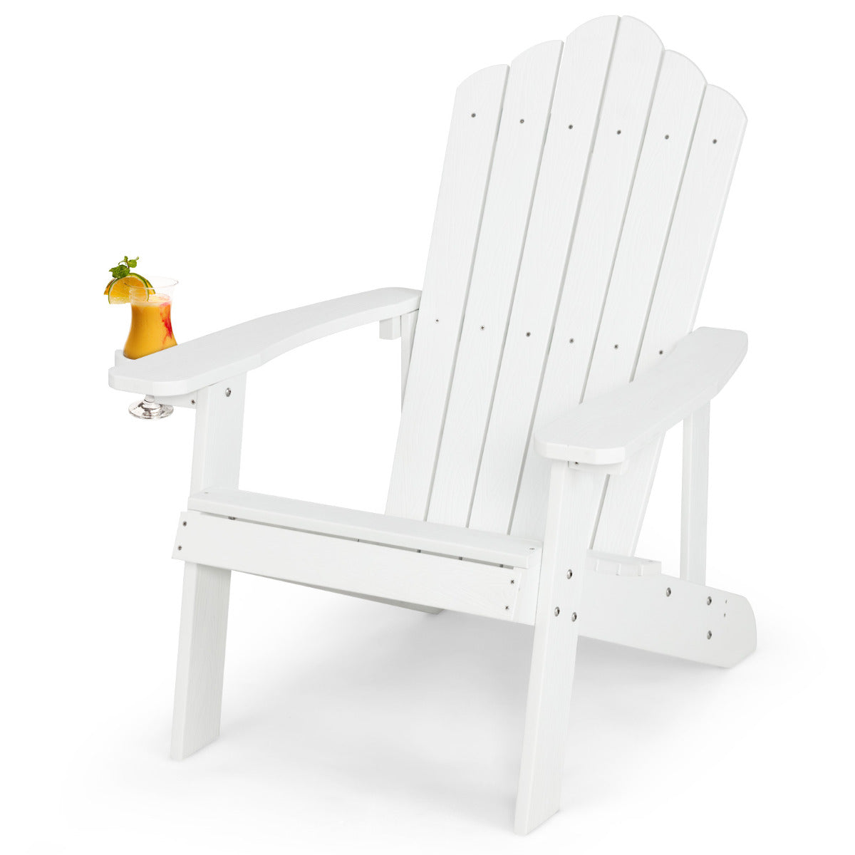 LIVSK Weerbestendige Adirondack Tuinstoel - Ergonomisch Ontwerp met Draaibare Bekerhouder - Tot 170 kg - Wit