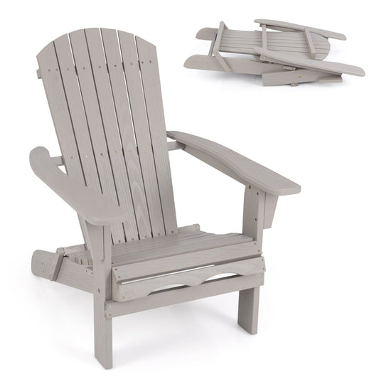Livsk costway adirondack stoel opvouwbaar adirondack stoel van hout tuinstoel met hoge rugleuning grijs