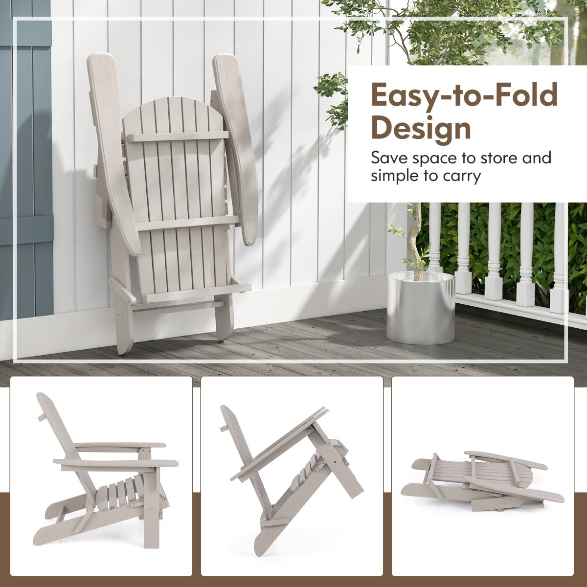 Livsk costway adirondack stoel opvouwbaar adirondack stoel van hout tuinstoel met hoge rugleuning grijs 2