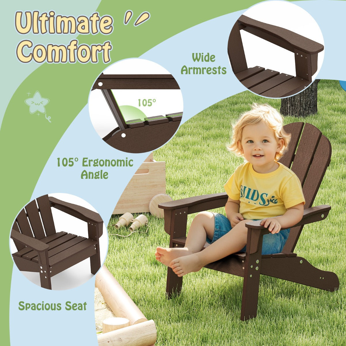 LIVSK Ergonomische Kinderstoel - Weerbestendig HDPE - Tot 75 kg - Voor 3-8 jaar - Comfortabel en stabiel - Bruin