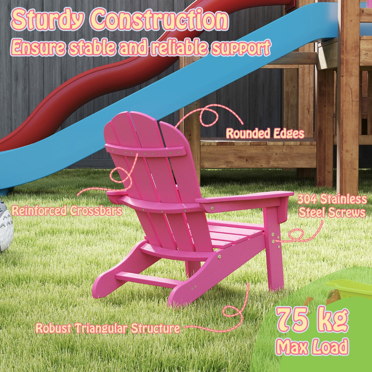 LIVSK Kindertuinligstoel - Veilig en Comfortabel - Weerbestendig HDPE - Draagvermogen tot 75 kg - Voor Kinderen 3-8 jaar - Bruin