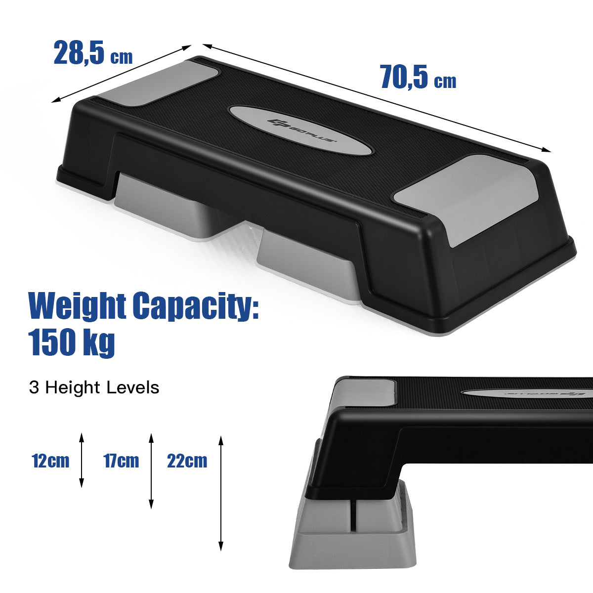 Livsk costway aerobic stepper 3 hoogte verstelbaar workout fitness stepper 755 cm oefening aerobic step platform met anti slip doppen