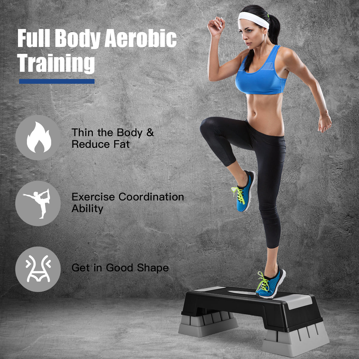 Livsk costway aerobic stepper 3 hoogte verstelbaar workout fitness stepper 755 cm oefening aerobic step platform met anti slip doppen