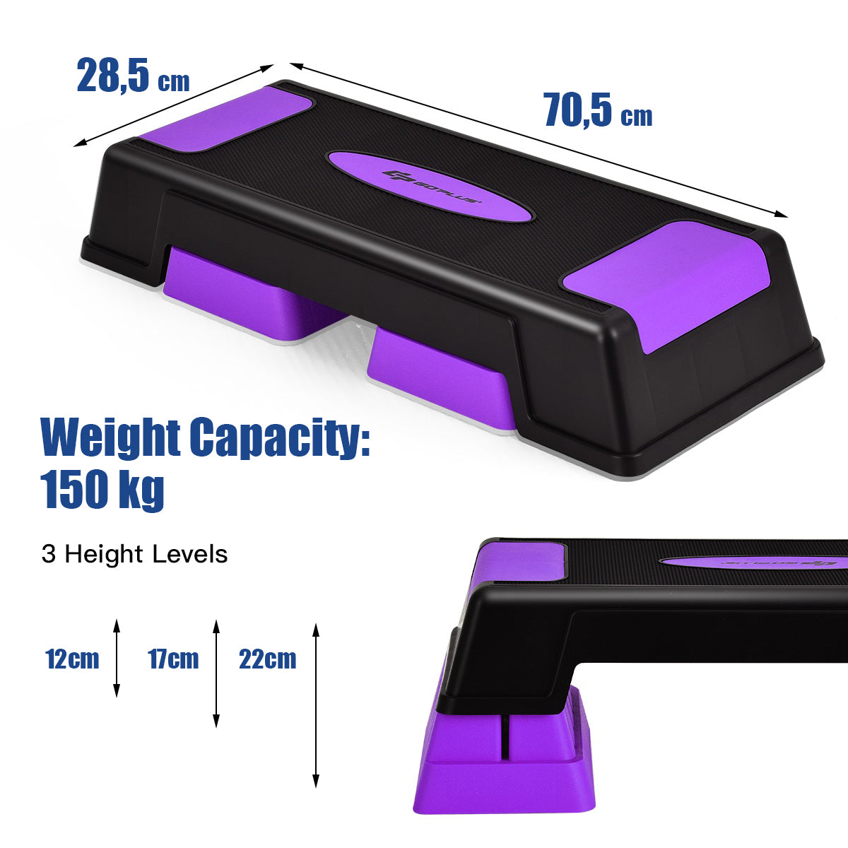 Livsk costway aerobic stepper 3 hoogte verstelbaar workout fitness stepper 755 cm oefening aerobic step platform met anti slip doppen paarszwart 2