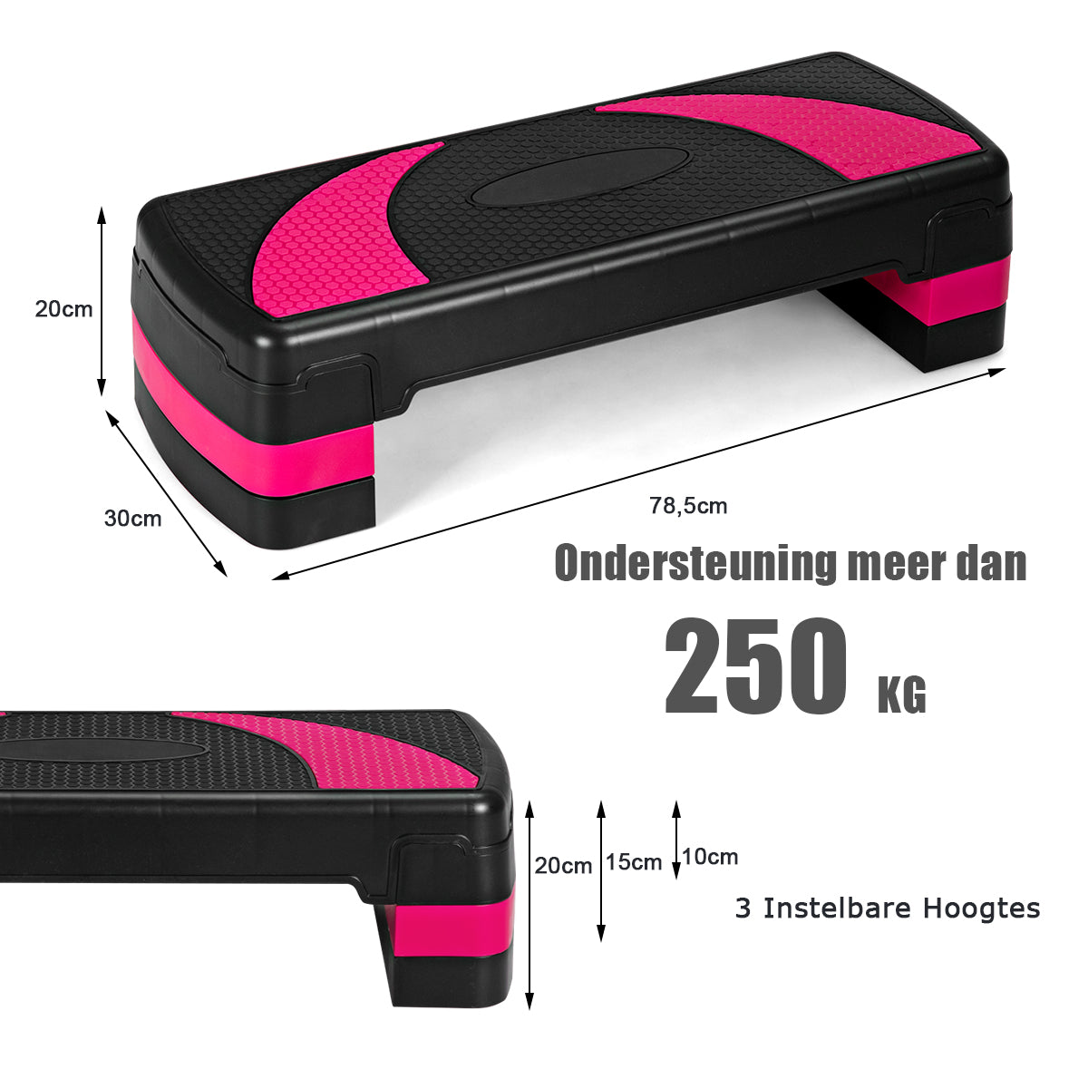 LIVSK Aërobe Stepper - Antislip Oppervlak - 3 Verstelbare Hoogtes tot 20 cm - Belastbaar tot 250 kg - Compact en Lichtgewicht -
