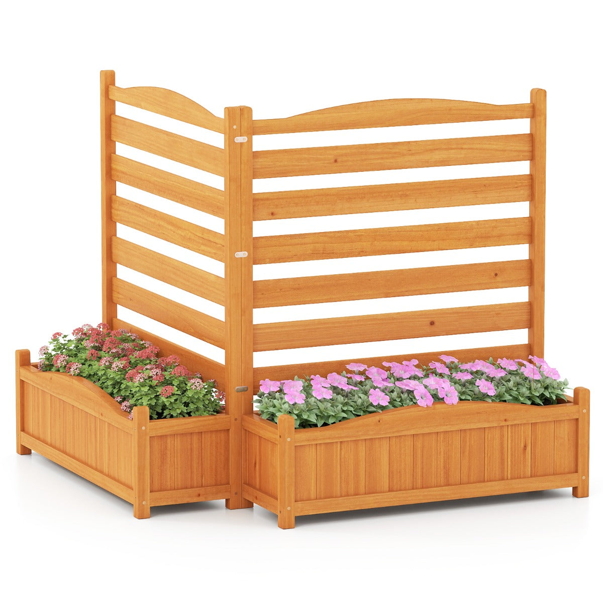 Livsk costway afscherming voor airconditioner met plantenbak vrijstaande houten privacyafscherming voor buiten met panelen boorvrije set 2 planken