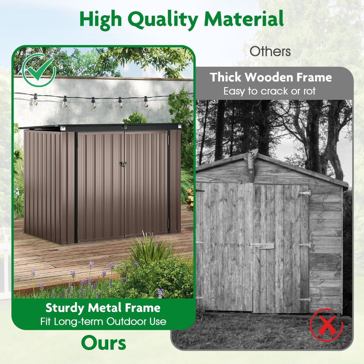 LIVSK Tuinschuur - Dubbel Openingsysteem - Gegalvaniseerd Metaal - 172 x 95,5 x 130 cm - Voor Tuin en Buiten - Bruin