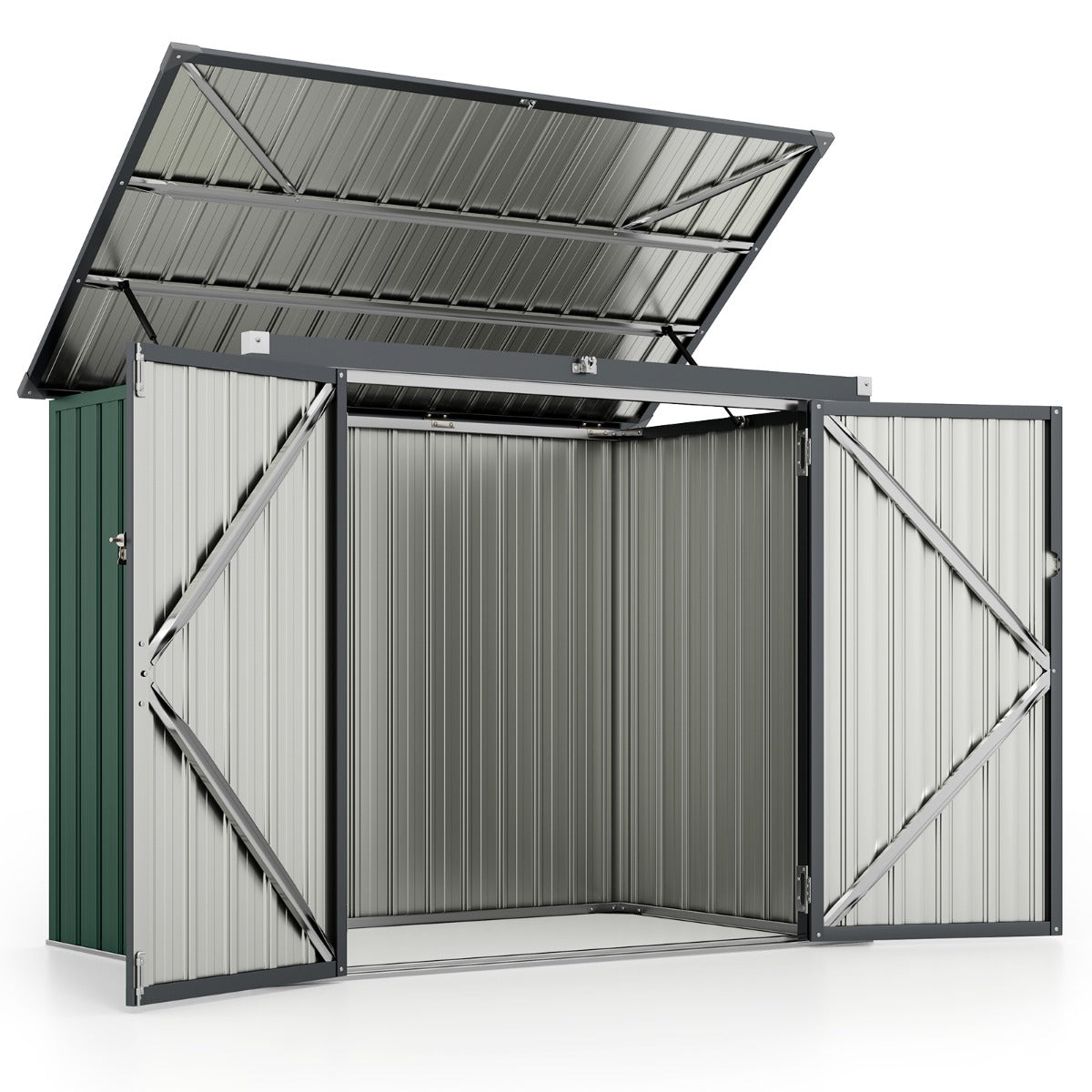 LIVSK Tuinschuur met Dubbel Openingssysteem - Gegalvaniseerd Metaal - Veiligheidsslot - 172 x 95,5 x 130 cm - Groen