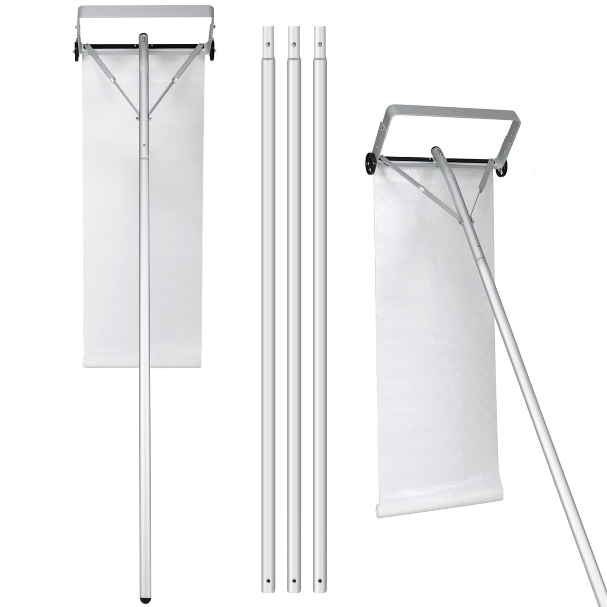 LIVSK Verstelbare Sneeuwhark - Tot 619 cm - 4 Stangen - 2 Wielen - Duurzaam Aluminium - Voor Dakreiniging - Zilver