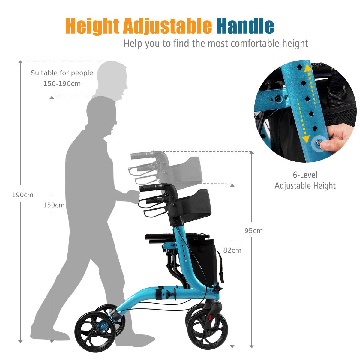 LIVSK Opvouwbare Lichtgewicht Rollator - Hoogteverstelbaar - Ergonomische Handgrepen - Dubbel Remsysteem - Inclusief Opbergzak