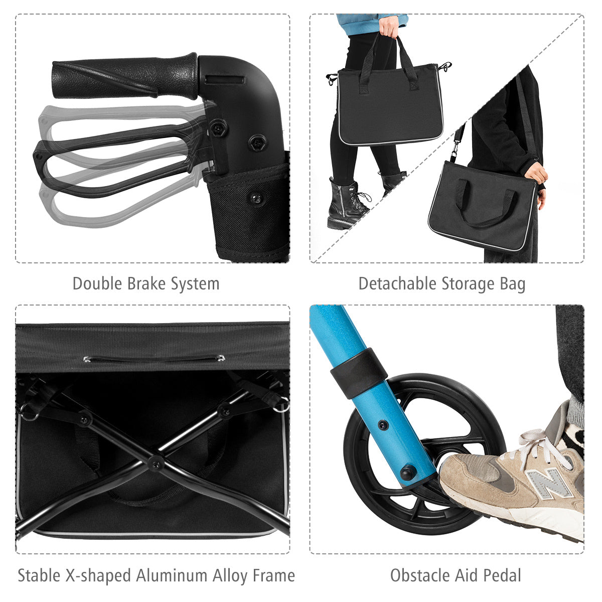 LIVSK Opvouwbare Lichtgewicht Rollator - Hoogteverstelbaar - Ergonomische Handgrepen - Dubbel Remsysteem - Inclusief Opbergzak