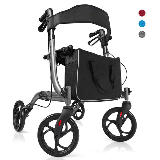 LIVSK Opvouwbare Aluminium Rollator - Lichtgewicht en Hoogteverstelbaar - Ergonomische Handgrepen - Dubbel Remsysteem - Grijs