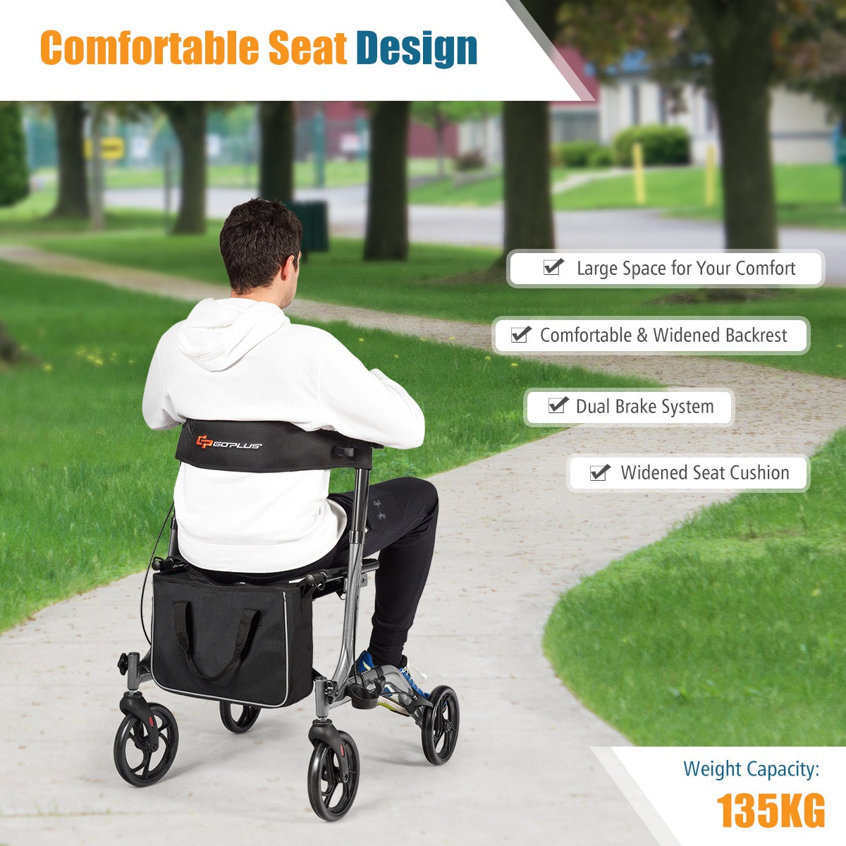 LIVSK Opvouwbare Aluminium Rollator - Lichtgewicht en Hoogteverstelbaar - Ergonomische Handgrepen - Dubbel Remsysteem - Grijs
