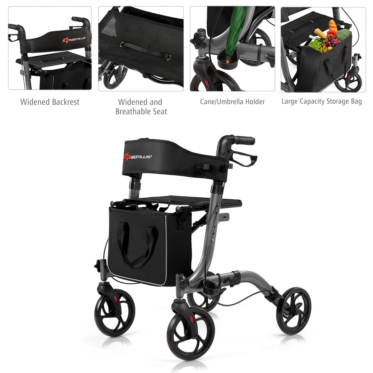 LIVSK Opvouwbare Aluminium Rollator - Lichtgewicht en Hoogteverstelbaar - Ergonomische Handgrepen - Dubbel Remsysteem - Grijs