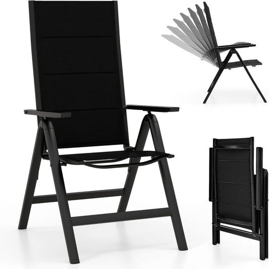 LIVSK Opvouwbare Tuinstoel - Ergonomische Rugleuning - 7 Verstelbare Posities - Draagbaar en Comfortabel - Tot 110 kg - Zwart
