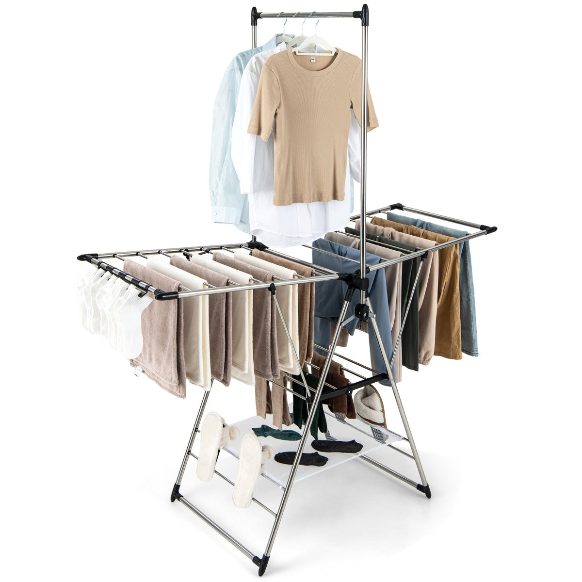 LIVSK Multifunctioneel Wasrek - Vlinderstijl met 3 Niveaus - Opvouwbaar - Roestbestendig Aluminium - 36 kg - Zilver