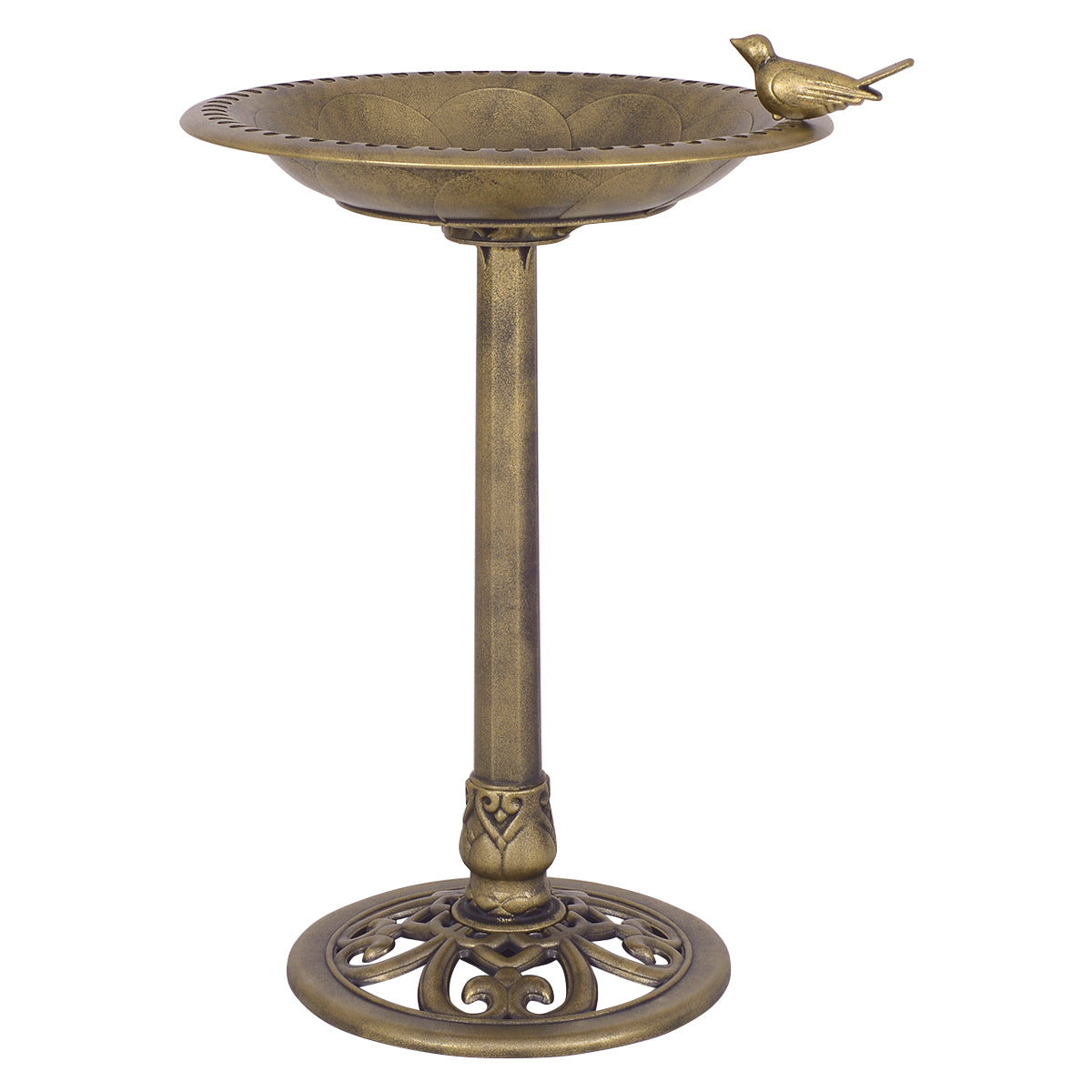 LIVSK Vogelvoeder met Elegant Voetstuk - Ideaal voor Kleine Zangvogels - Duurzaam PP - 3,03L Capaciteit - 50 cm x 76 cm - Goud