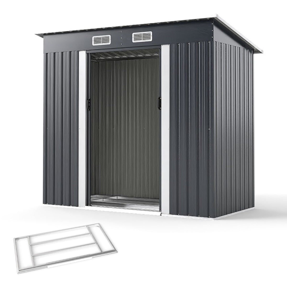 LIVSK Tuinschuur Fietsgarage - Verzinkt Staal - Schuin Dak met Ventilatie - 213 x 112 x 186 cm - Duurzaam - Grijs