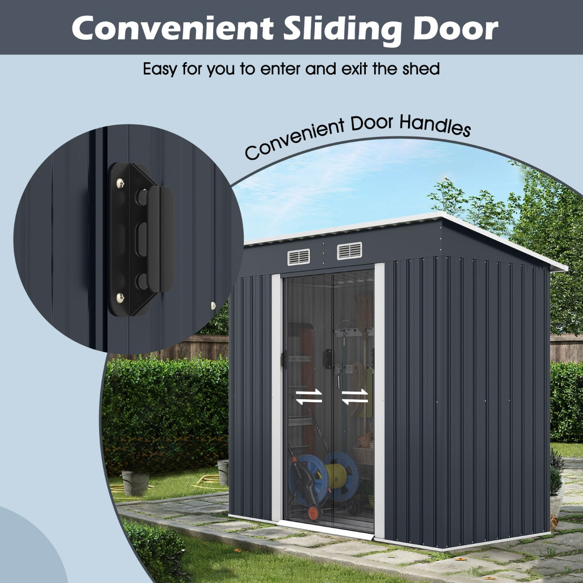 LIVSK Tuinschuur Fietsgarage - Verzinkt Staal - Schuin Dak met Ventilatie - 213 x 112 x 186 cm - Duurzaam - Grijs
