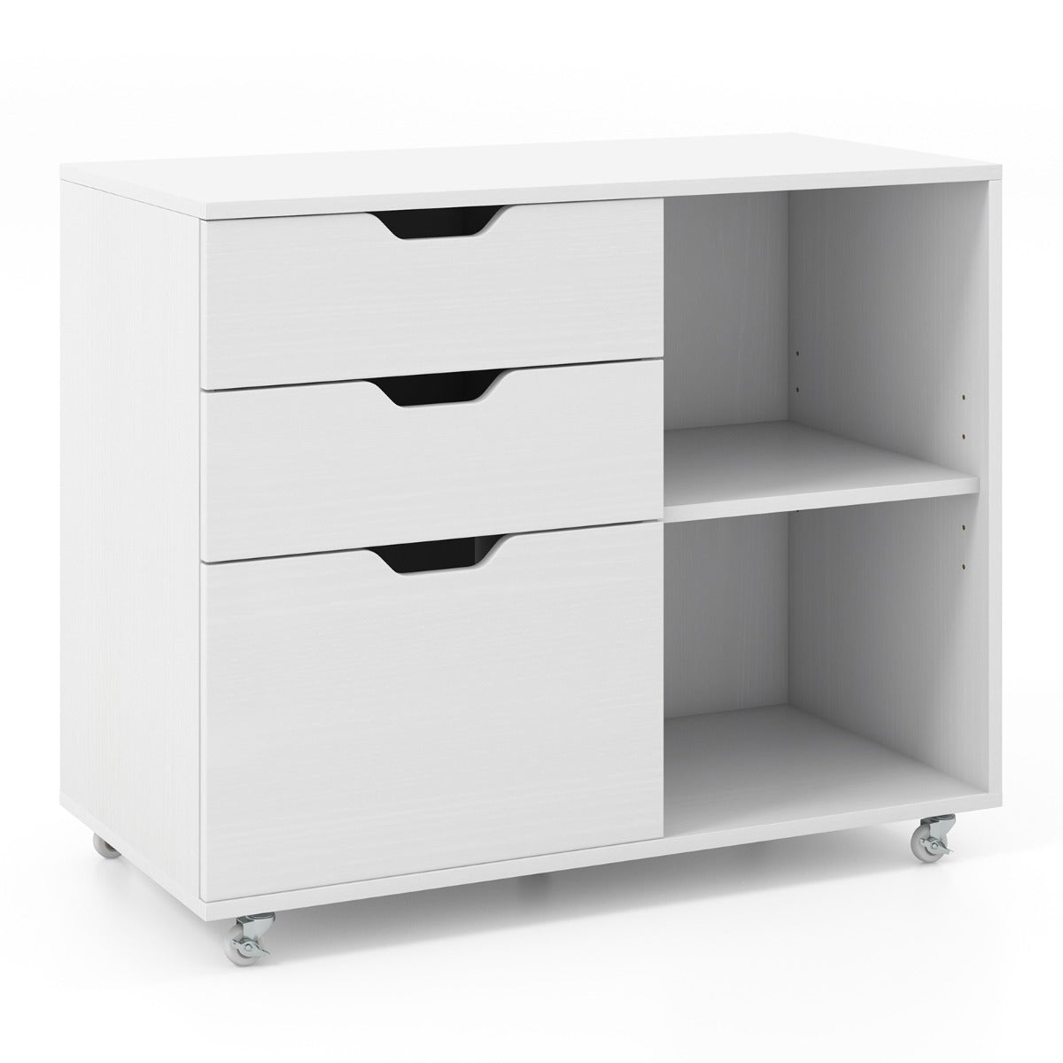 LIVSK Verrijdbare Archiefkast - 3 Laden - Verstelbare Plank - 5 Zwenkwielen - Voor Hangmappen - 81 x 40 x 66,5 cm - Wit / Ruw