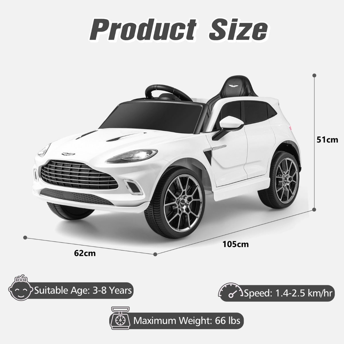 LIVSK Elektrische Kinderauto Aston Martin DBX - Afstandsbediening - LED Koplampen - Veiligheidsgordels - 105 x 62 x 51 cm - Roze