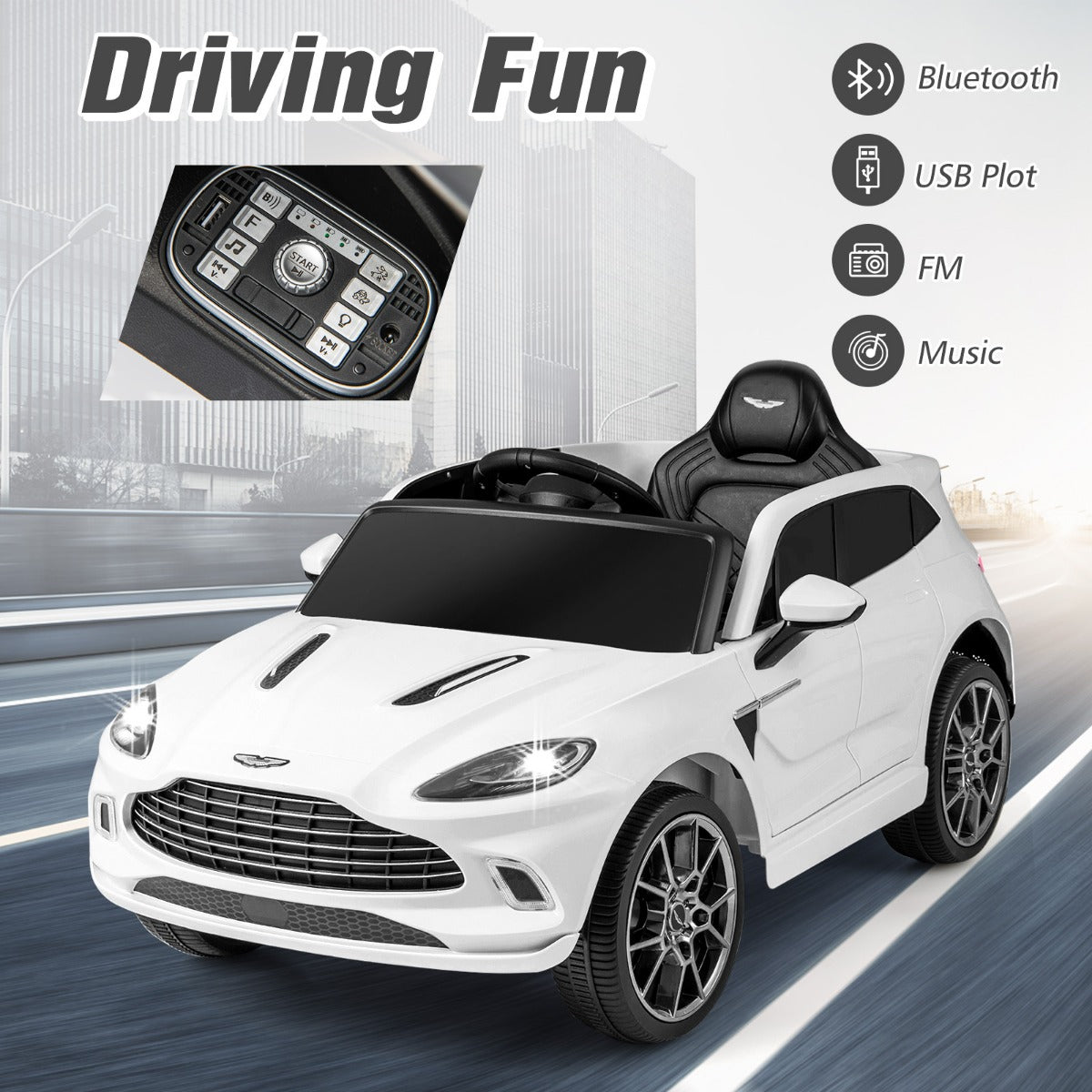LIVSK Elektrische Kinderauto Aston Martin DBX - Afstandsbediening - LED Koplampen - Veiligheidsgordels - 105 x 62 x 51 cm - Roze