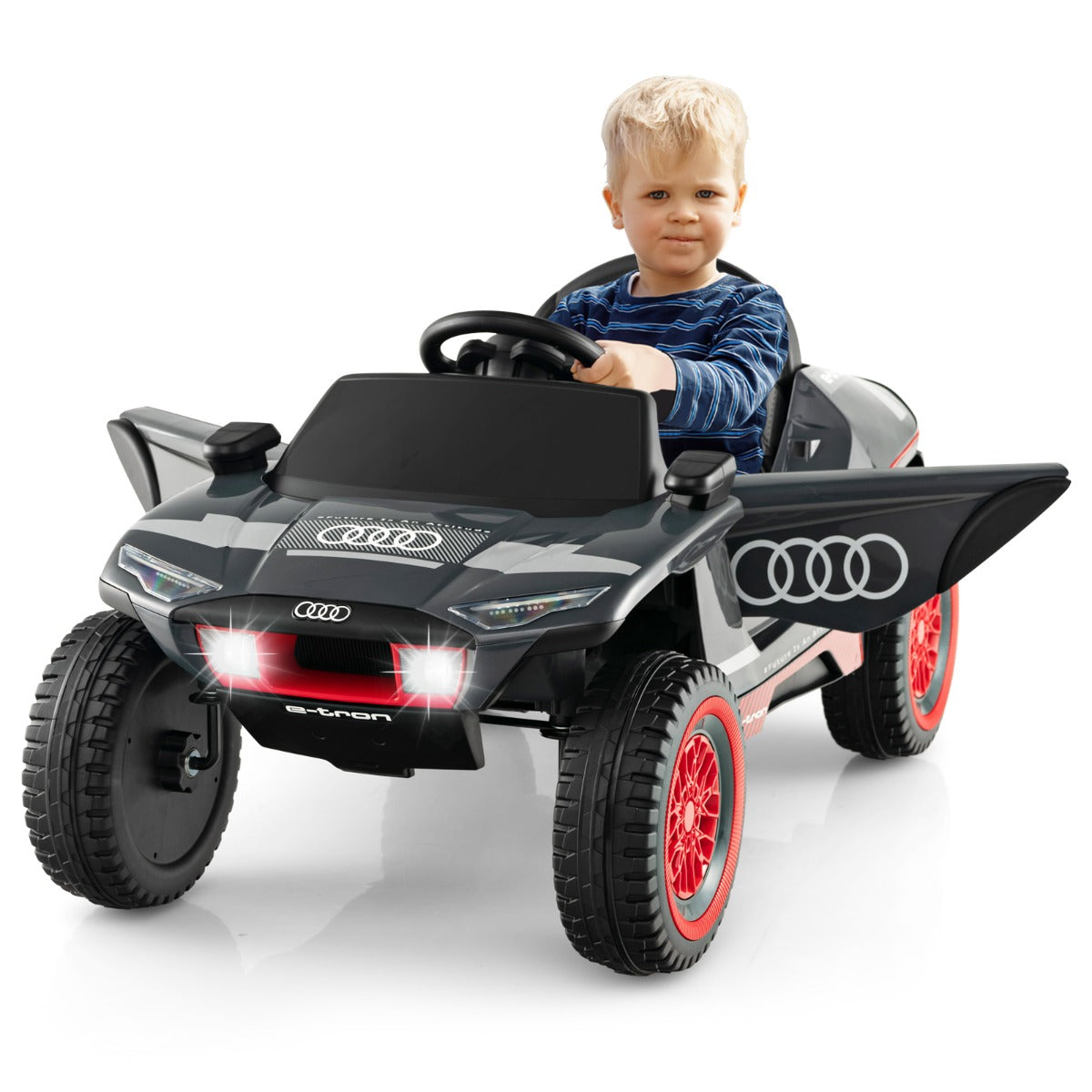 LIVSK Audi Elektrische Kinderauto met Afstandsbediening - 12 V - 2 Motoren - Verlichting en Muziek - Veiligheidsriem - Grijs