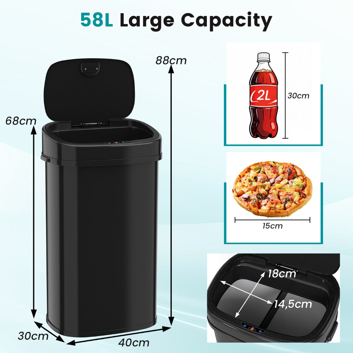 Livsk costway automatische afvalbak van 58 liter met geavanceerde infraroodsensor 2