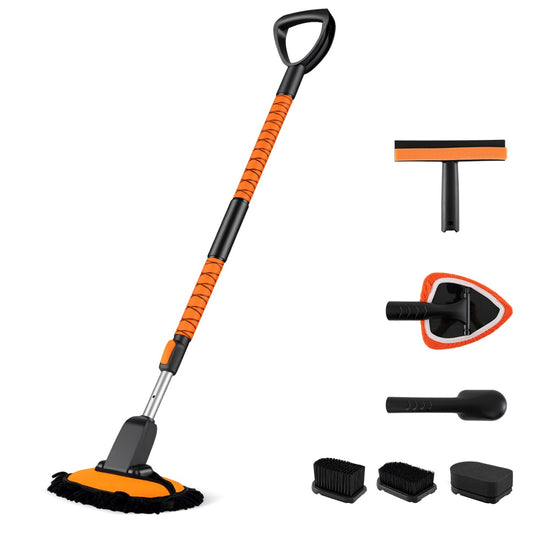 LIVSK Autowasborstel Set met Telescoopsteel - Verstelbare Handgreep - Chenille - Mop - 3 - in - 1 Ruitenwisser - Krasvrij