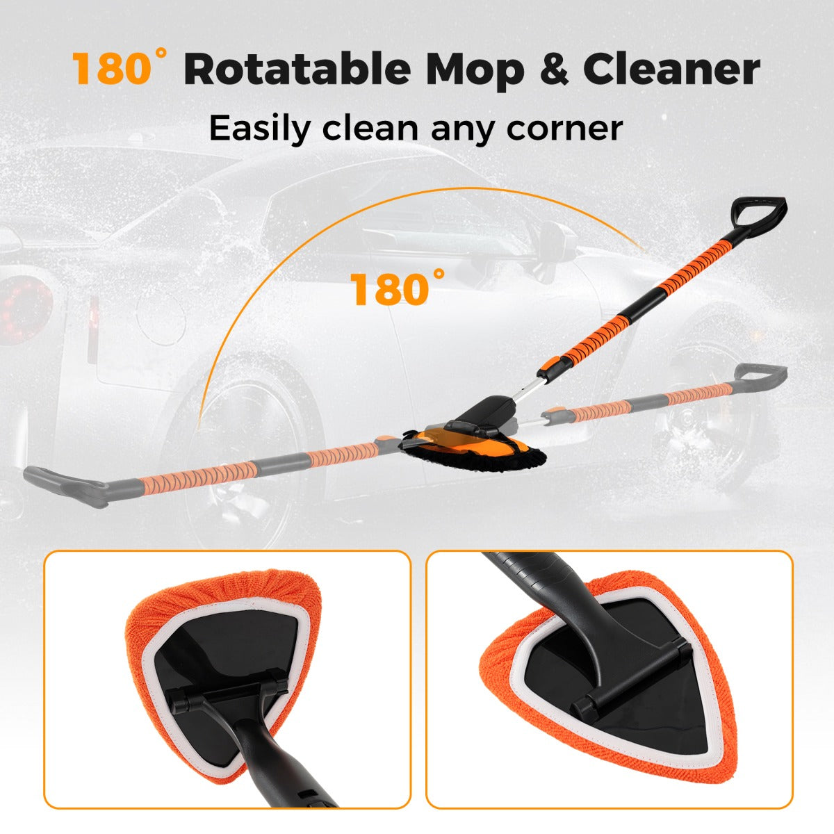 LIVSK Autowasborstel Set met Telescoopsteel - Verstelbare Handgreep - Chenille - Mop - 3 - in - 1 Ruitenwisser - Krasvrij