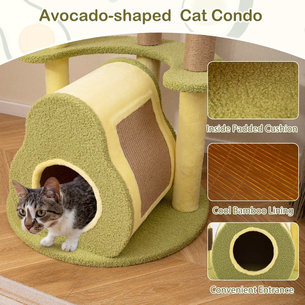 LIVSK Avocado-vormige Kattenboom - Meerdere Platforms - Krabpalen - Zelfreinigend - Veilig Ontwerp - 59 x 59 x 125 cm -