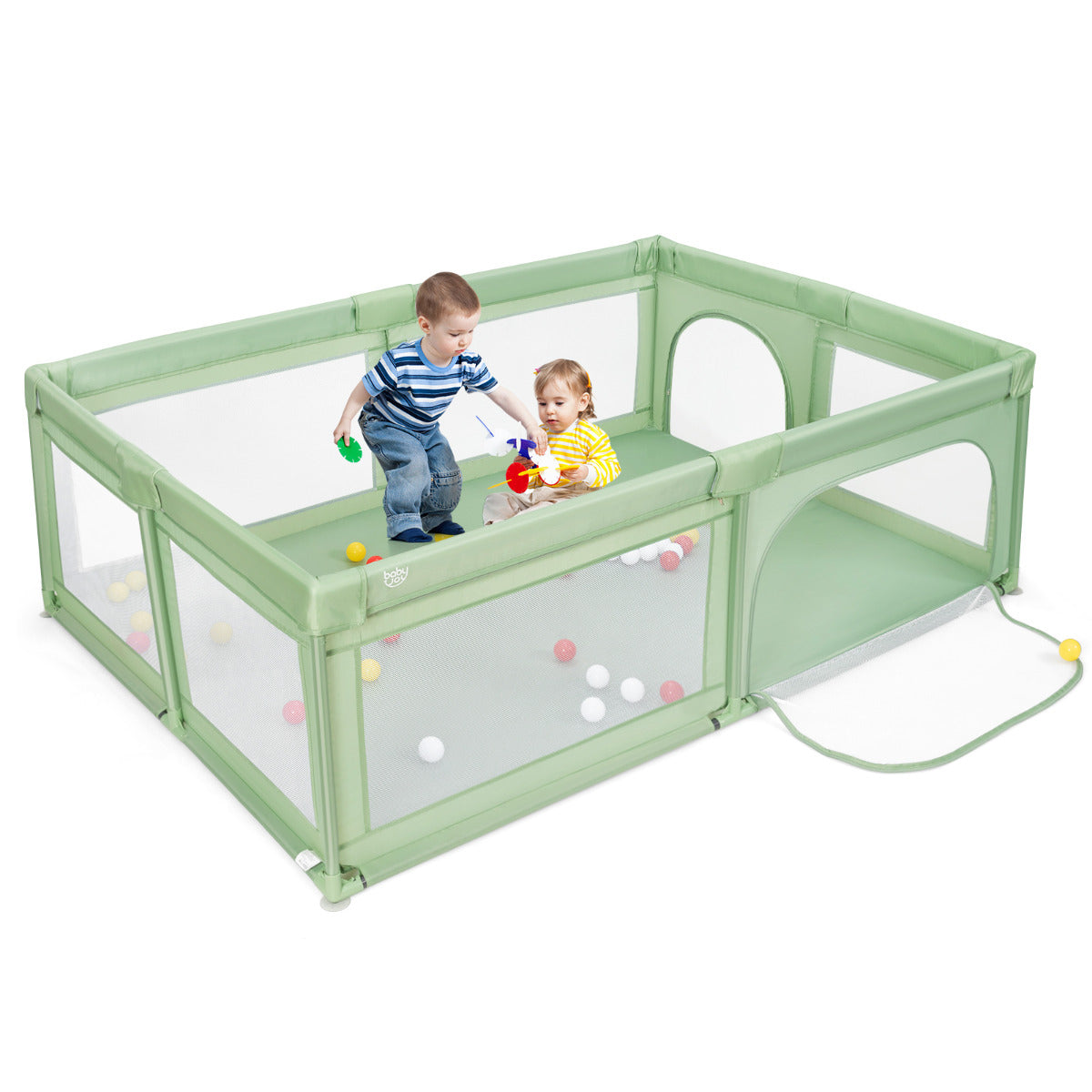 LIVSK Baby Speelbox - Veilig en Ruim - Externe Ritsen - Ademend Gaas - 205 x 147 x 68,5 cm - Niet-giftig - Zoals afgebeeld