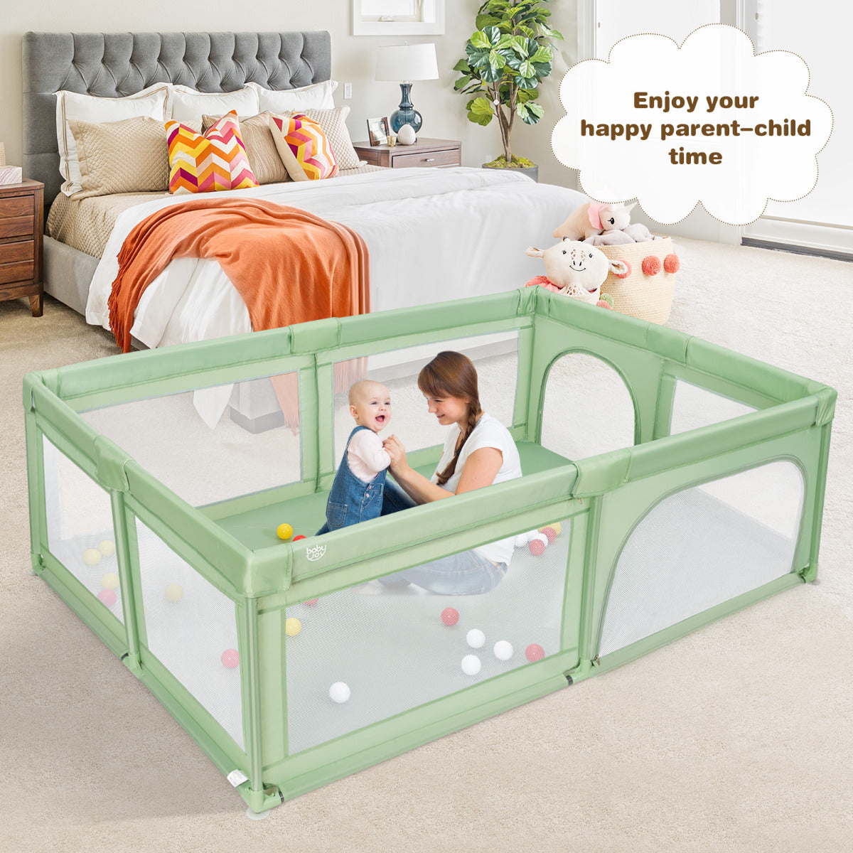 LIVSK Baby Speelbox - Veilig en Ruim - Externe Ritsen - Ademend Gaas - 205 x 147 x 68,5 cm - Niet-giftig - Zoals afgebeeld