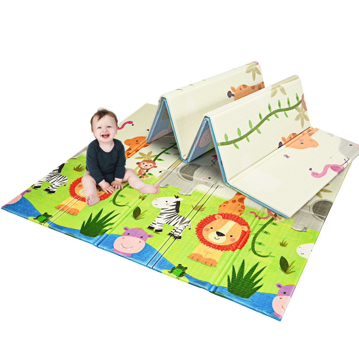 LIVSK Dubbelzijdige Opvouwbare Baby Speelmat - XPE Materiaal - Waterdicht en Antislip - 200 x 180 x 1,4 cm - Groen