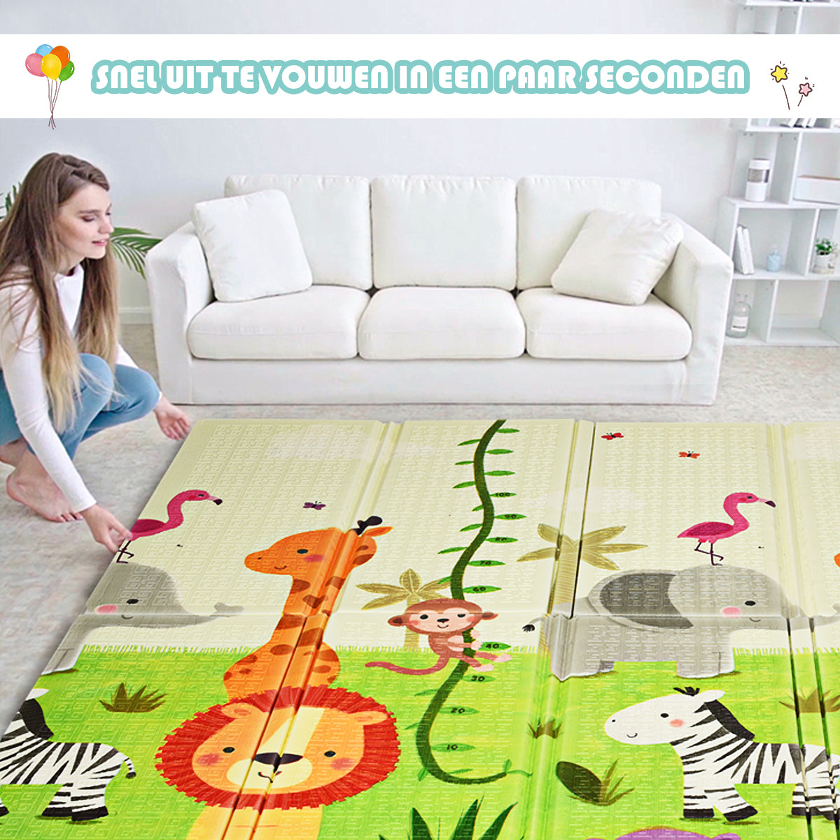 LIVSK Dubbelzijdige Opvouwbare Baby Speelmat - XPE Materiaal - Waterdicht en Antislip - 200 x 180 x 1,4 cm - Groen