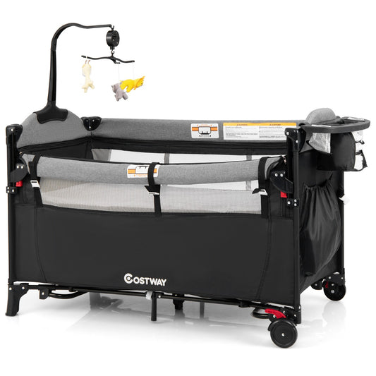 LIVSK 5-in-1 Babywiegbak - Luier Verschoontafel - Activiteitencentrum - Verstelbare Hoogte - Tot 15 kg - Zwart