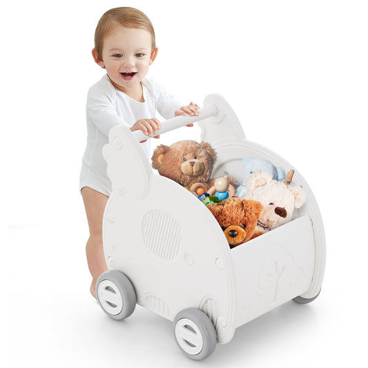 LIVSK 2-in-1 Baby Duwspeelgoed Olifant - Loopondersteuning en Winkelwagentje - Ergonomisch - Ruime Opbergruimte - Wit