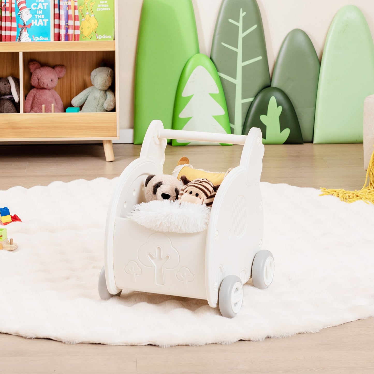 LIVSK 2-in-1 Baby Duwspeelgoed Olifant - Loopondersteuning en Winkelwagentje - Ergonomisch - Ruime Opbergruimte - Wit
