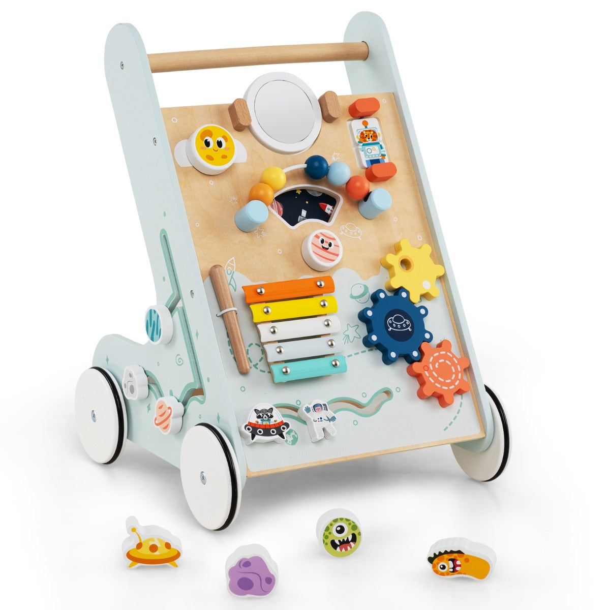 LIVSK Multifunctionele Loopwagen - 8-in-1 Activiteiten - Veilig en Stabiel - Voor Peuters vanaf 1 Jaar - Groen/Blauw