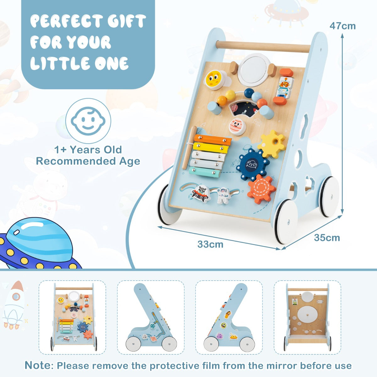 LIVSK Interactieve Loopwagen - 8-in-1 Activiteitencentrum - Veilig en Stabiel - Voor Peuters vanaf 1 Jaar - Groen/Blauw